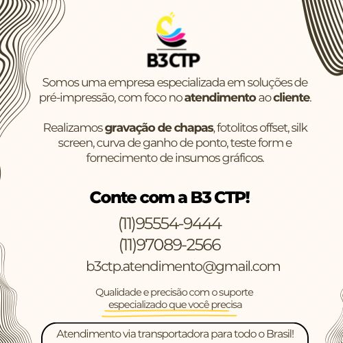 Somos uma empresa especializada em soluções de pré-impressão, com foco no atendimento ao cliente. Realizamos gravação de chapas, fotolitos offset, Silk screen, curva de ganho de ponto, teste form e fornecimento de insumos gráficos.