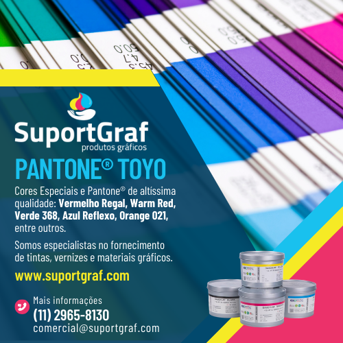 SuportGraf Produtos Gráficos | Pantone® TOYO | Cores Especiais e Pantone® de altíssima qualidade: Vermelho Regal, Warm Red, Verde 368, Azul Reflexo, Orange 021, entre outros. Somos especialistas no fornecimento de tintas, vernizes e materiais gráficos.