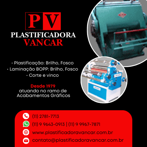 Plastificadora Vancar: Plastificação - Brilho, Fosco | Laminação BOPP - Brilho, Fosco | Corte e vinco. Desde 1979 atuando no ramo de Acabamentos Gráficos. Aceitamos todos os cartões de débito e crédito.